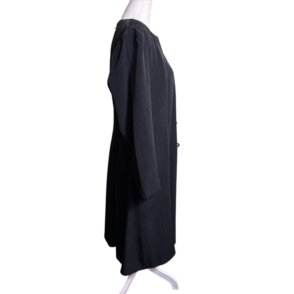 Vtg Leslie Fay Black Midi Dress 8 Whimsigoth Dark Academia Double Front Ties 90s - Picture 2 of 7
